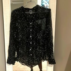 Black all over print sheer blouse